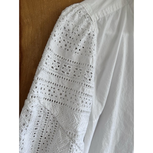 Anthropologie White Eyelet Lace Country Peasant Puff Sleeve Shirt Blouse 12 - Picture 5 of 9